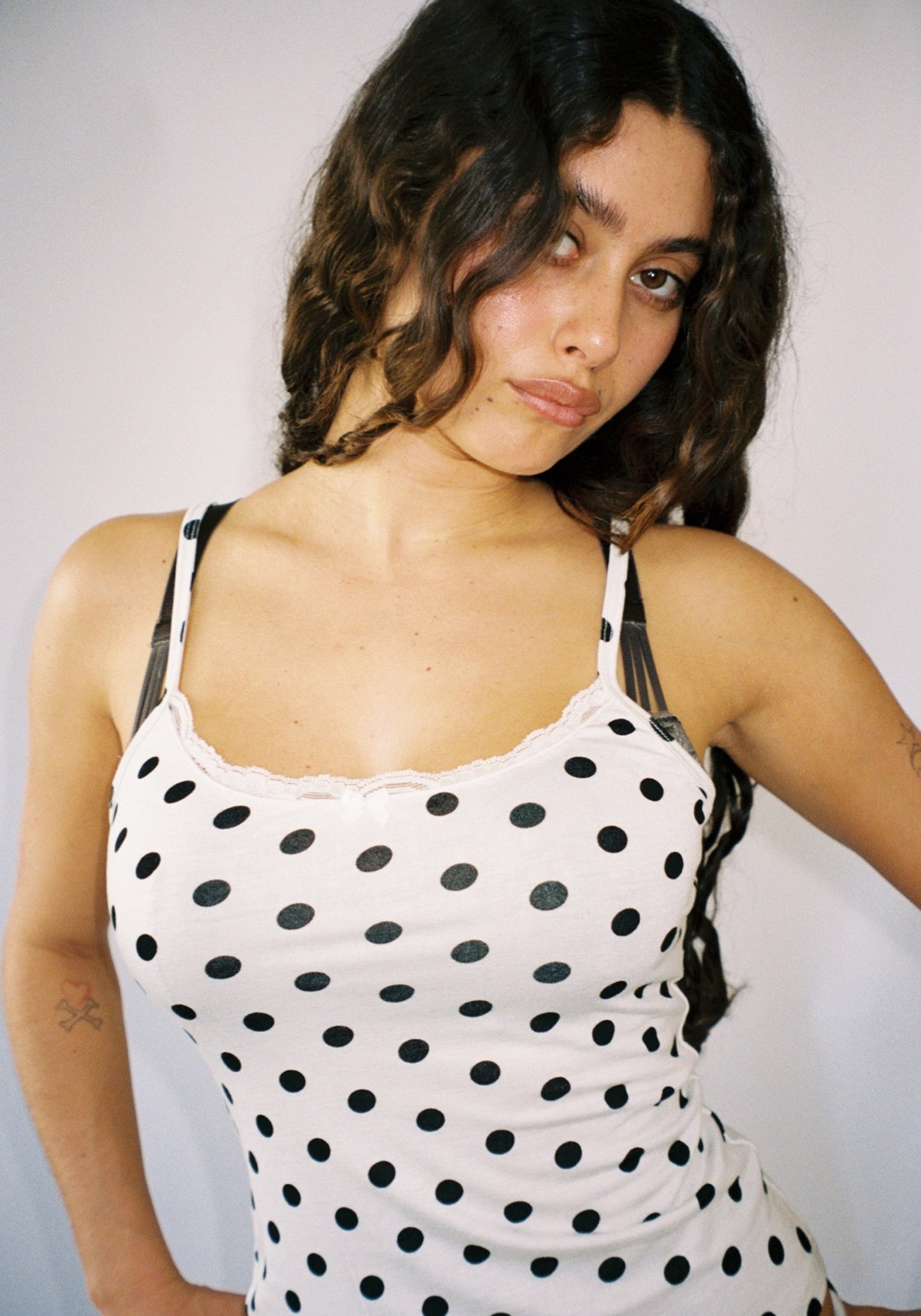 thalia tank in white polka dot - CHERRY KNOTS