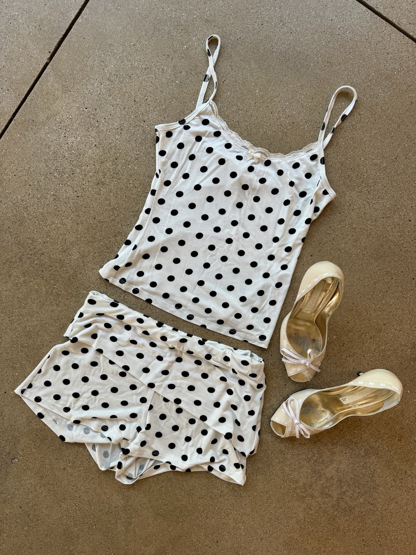 thalia tank in white polka dot - CHERRY KNOTS