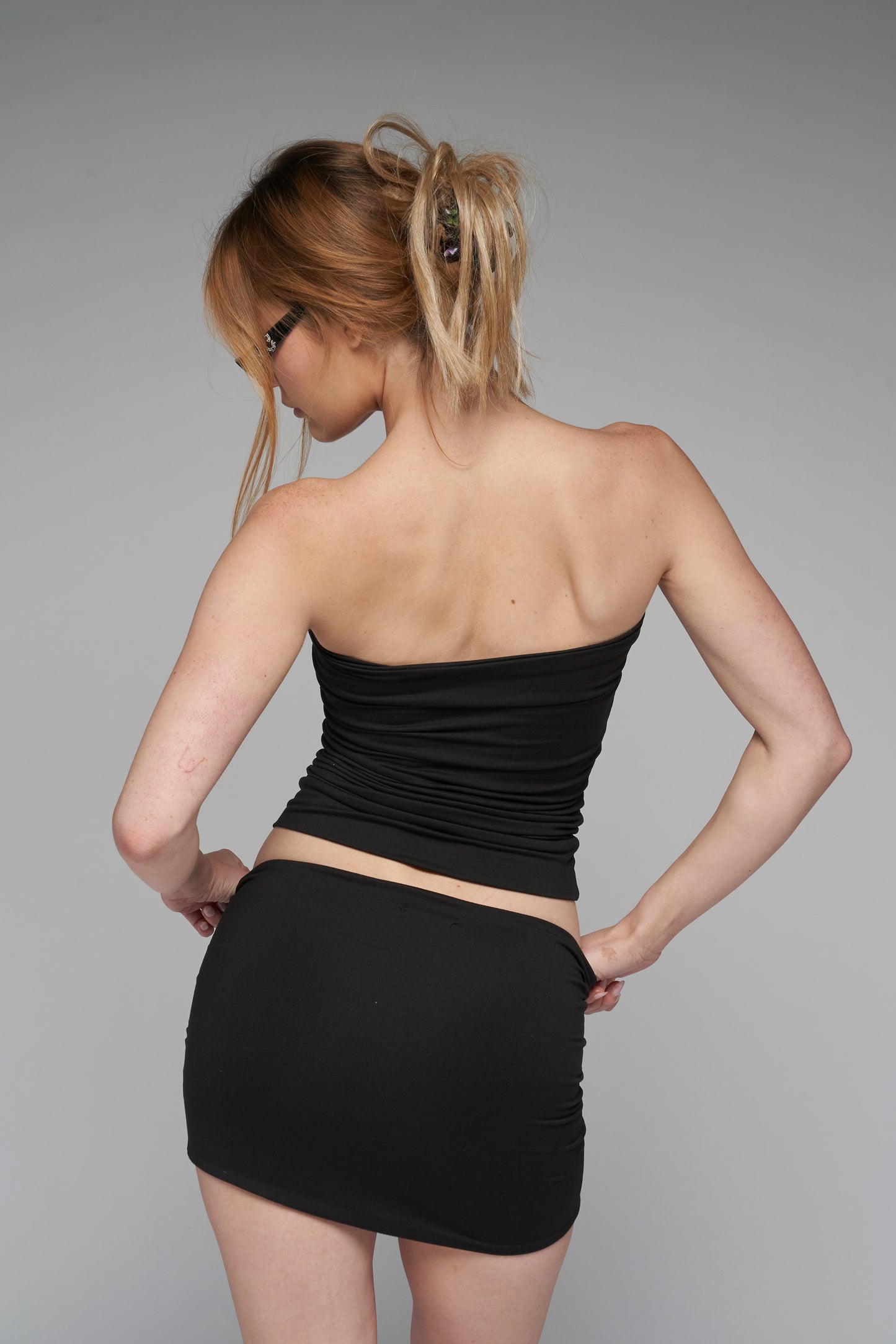 black micro shorts and tube top set