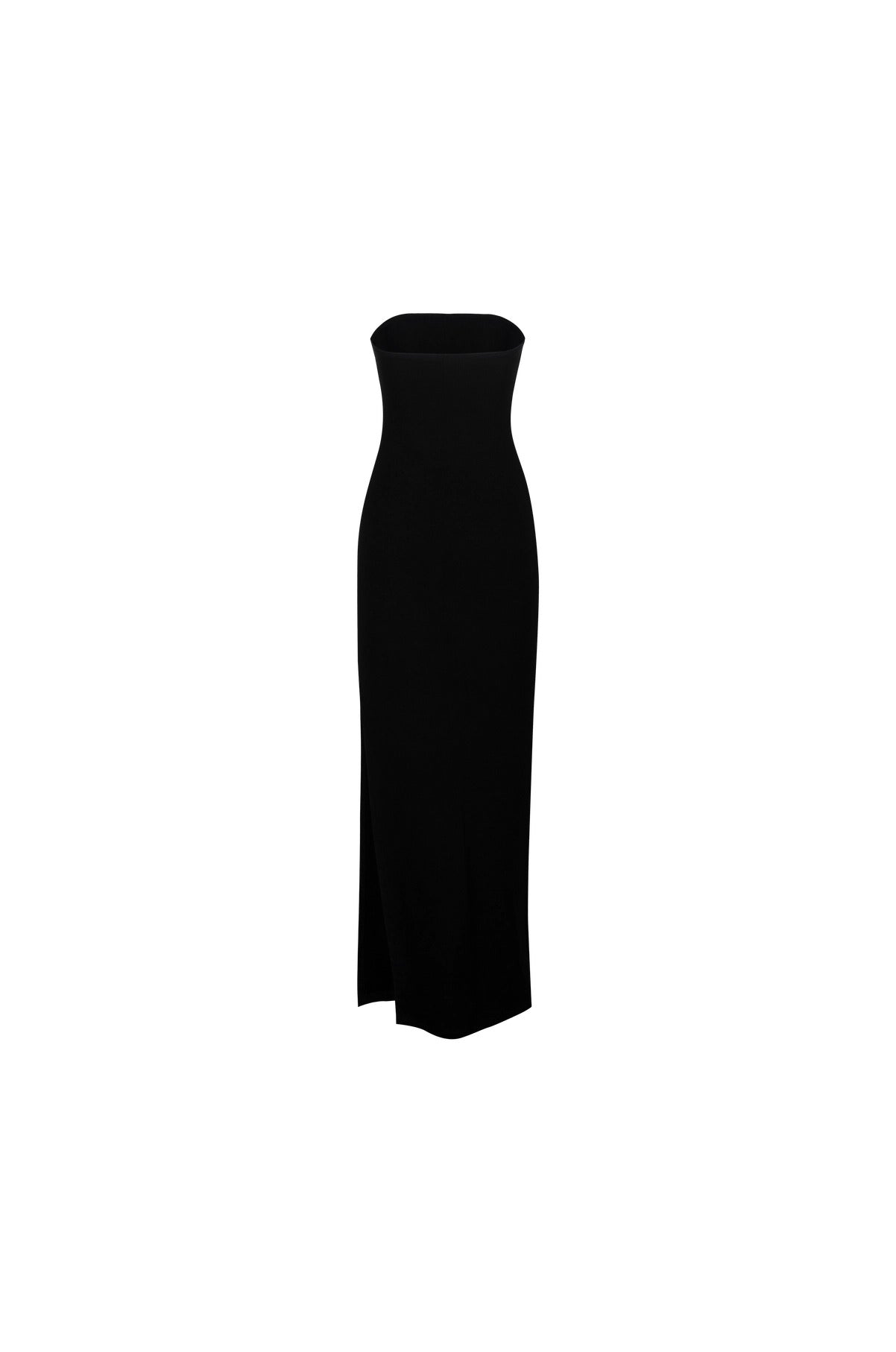 floating image of the backside of black strapless dress