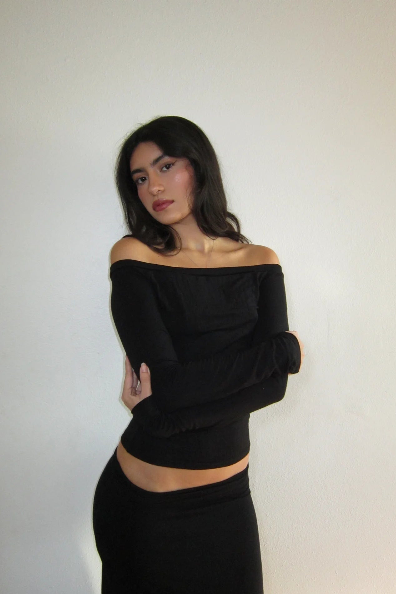 Julie Long Sleeve Top - Black Off Shoulder Top | Handmade in LA