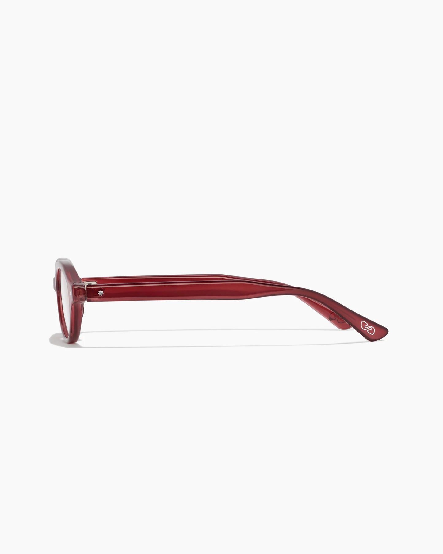 Red eyeglasses on a white background