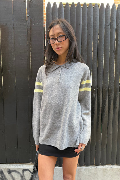 striped polo sweater in charcoal