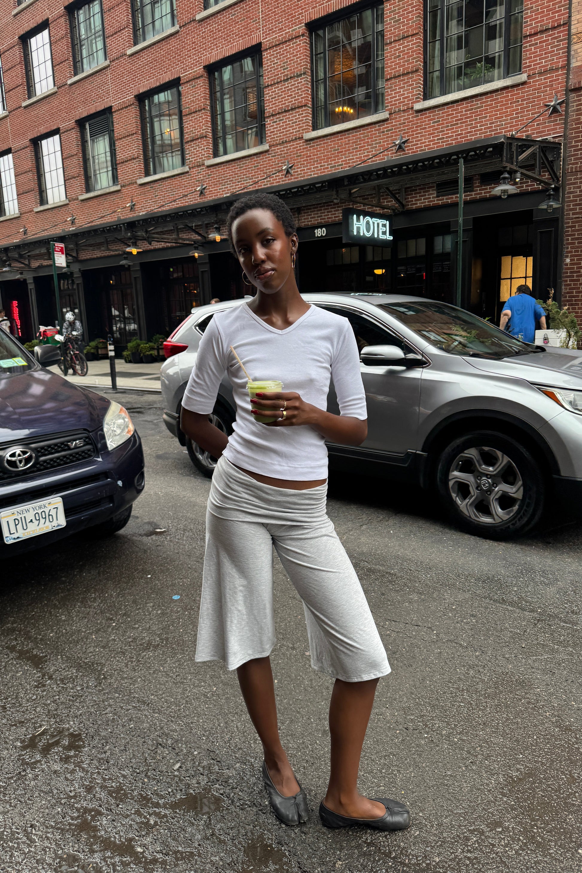 organic v rib tank in white - CHERRY KNOTS