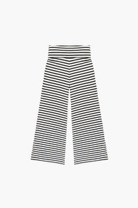Black and white striped foldover pants on a white background