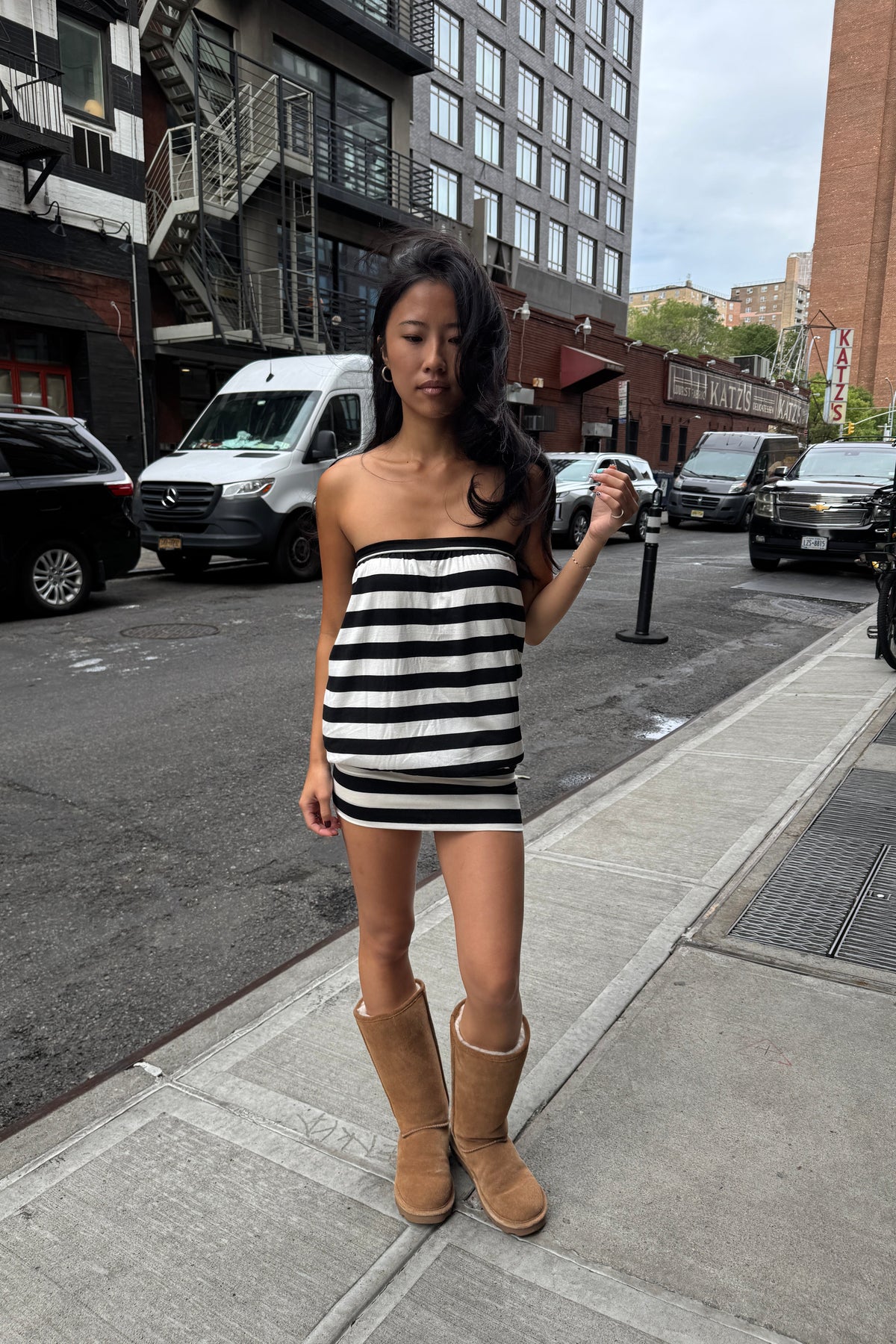 marina mini dress in b&w stripe