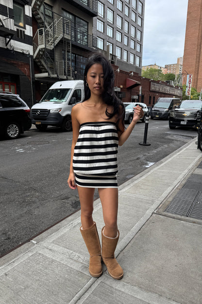marina mini dress in b&w stripe