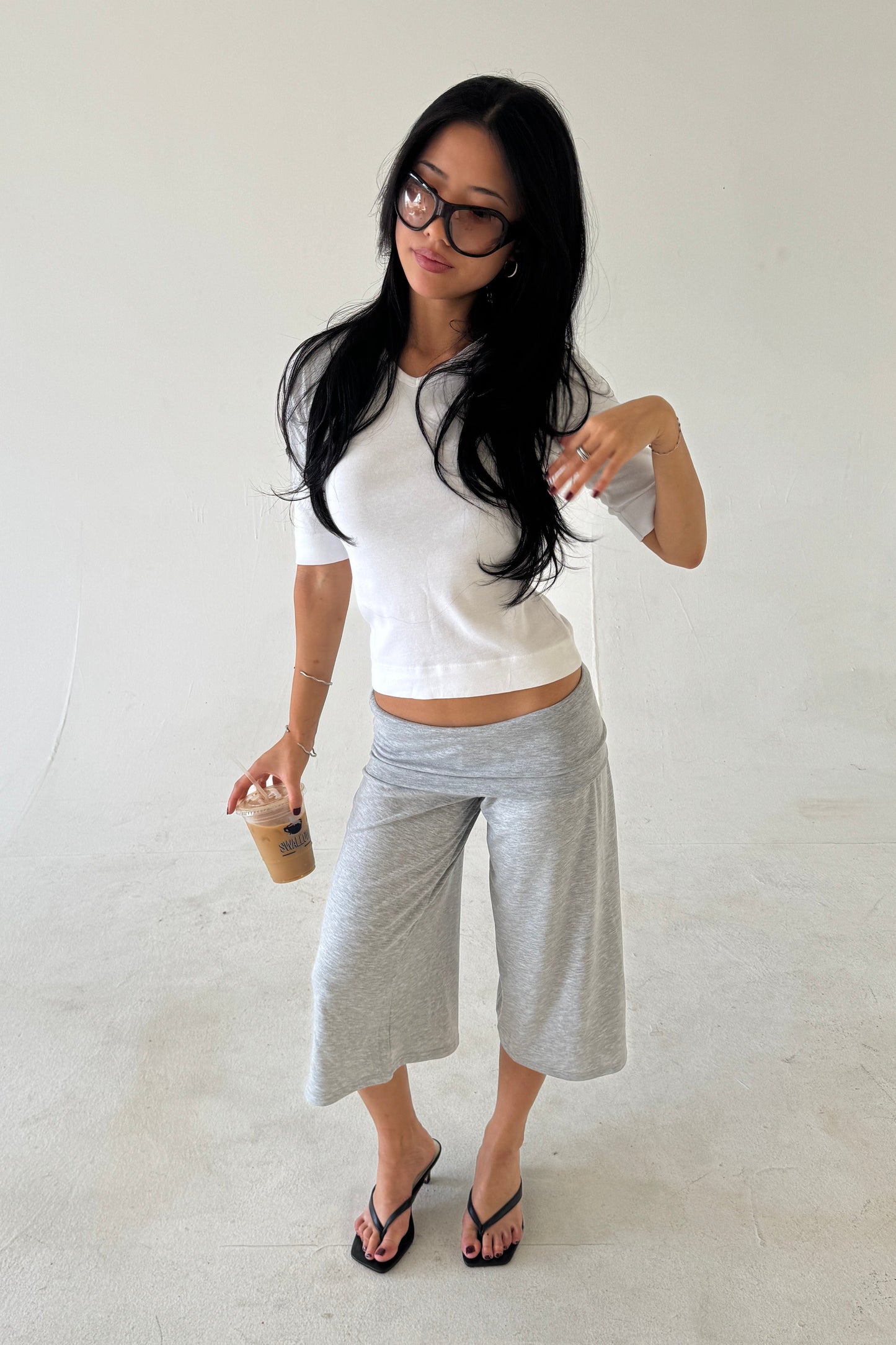 organic v rib tank in white - CHERRY KNOTS