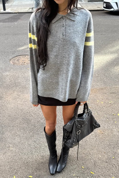 striped polo sweater in charcoal