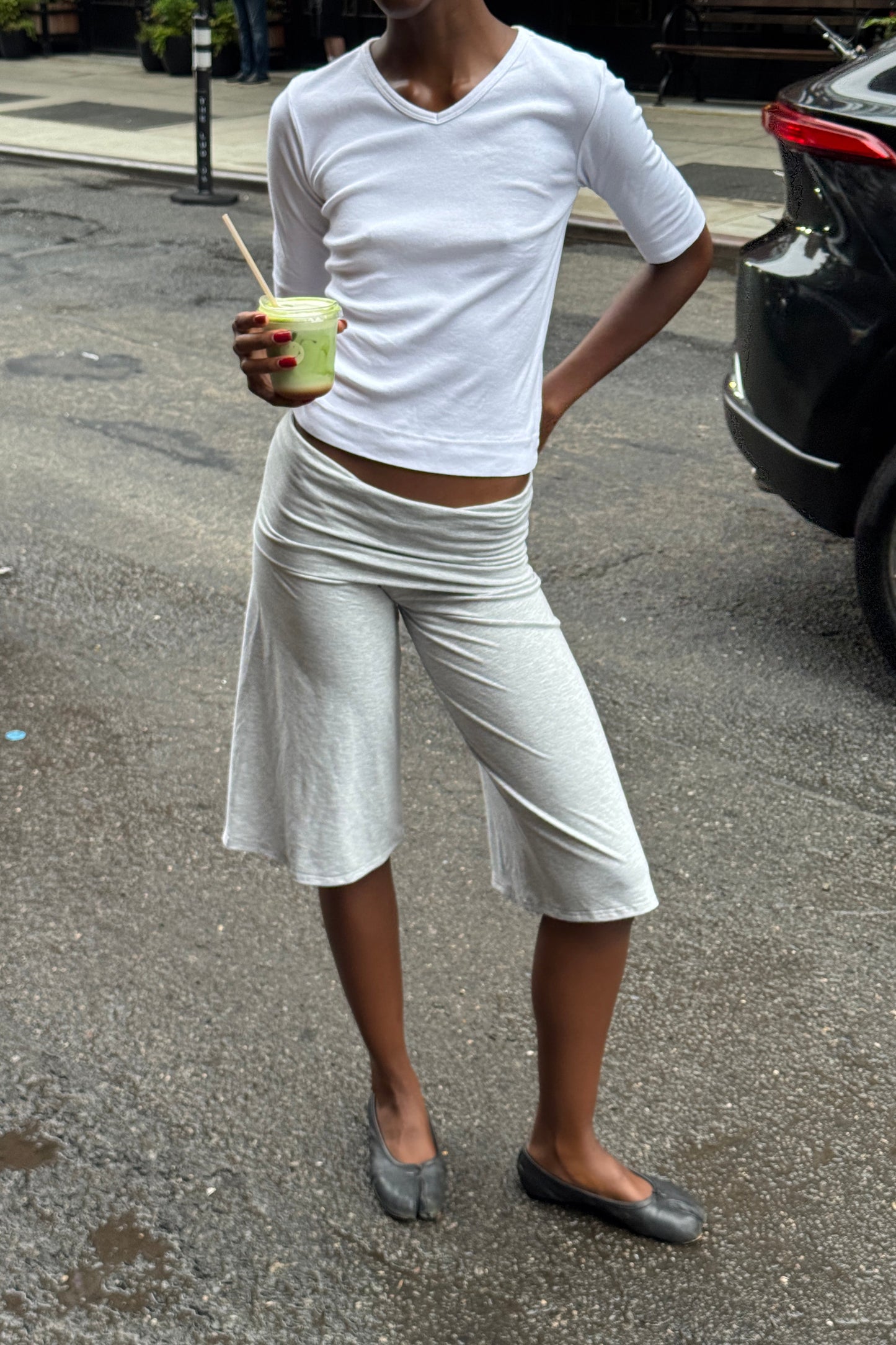 organic v rib tank in white - CHERRY KNOTS