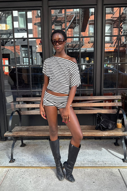 slouchy tee in stripe - CHERRY KNOTS