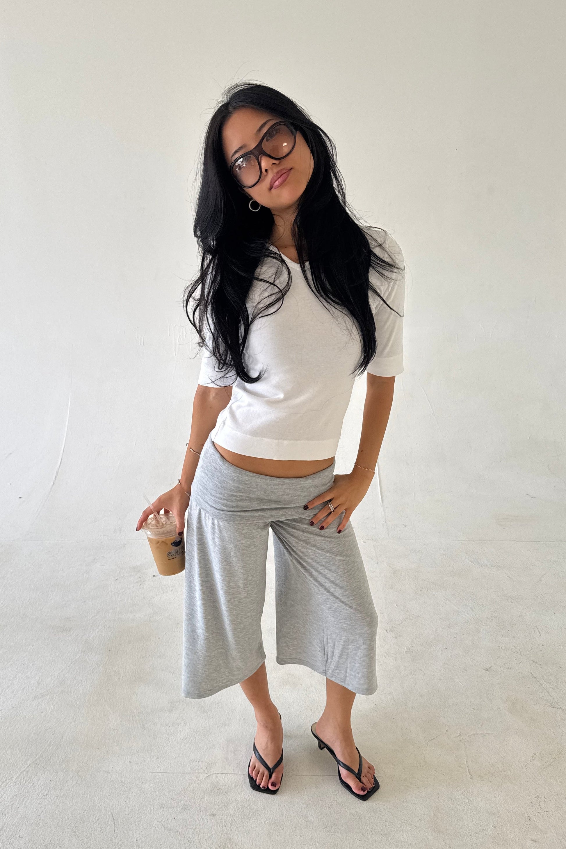organic v rib tank in white - CHERRY KNOTS