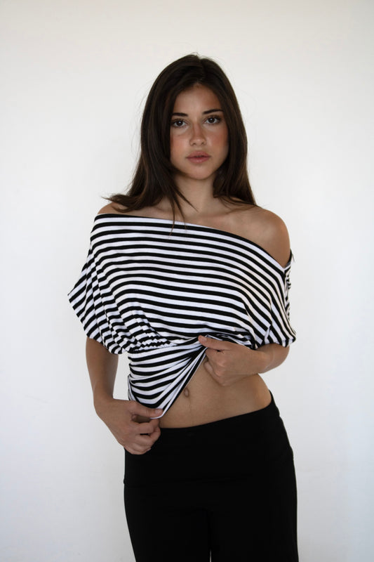 anna off the shoulder in stripes