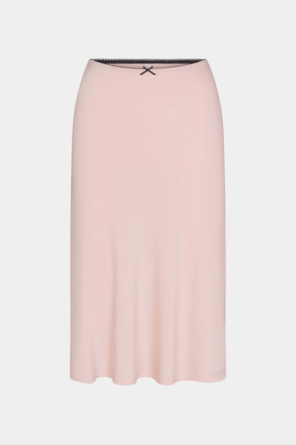 bias midi slip skirt in petal/onyx