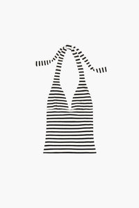 Black and white striped halter top on a white background