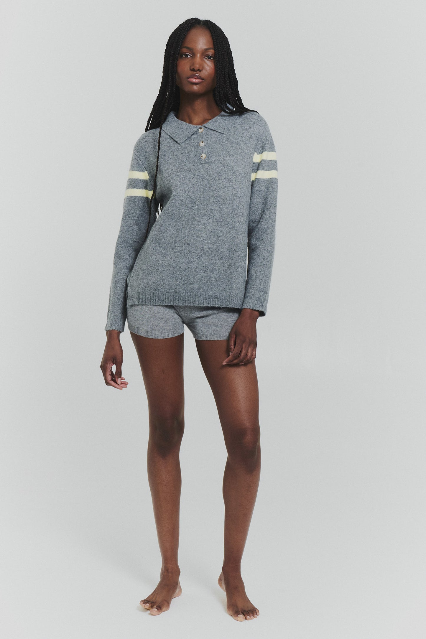 striped polo sweater in charcoal
