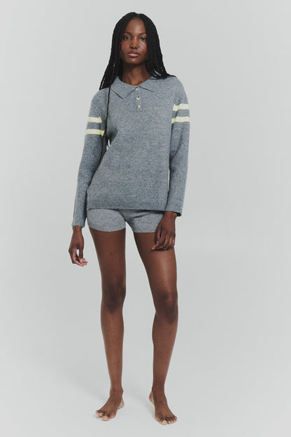 striped polo sweater in charcoal