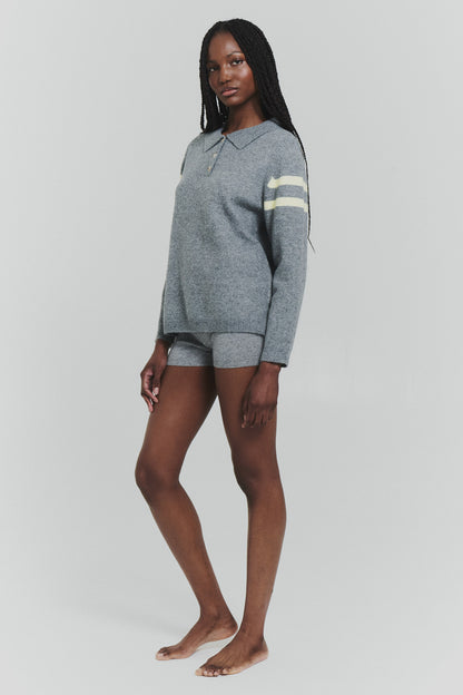 striped polo sweater in charcoal