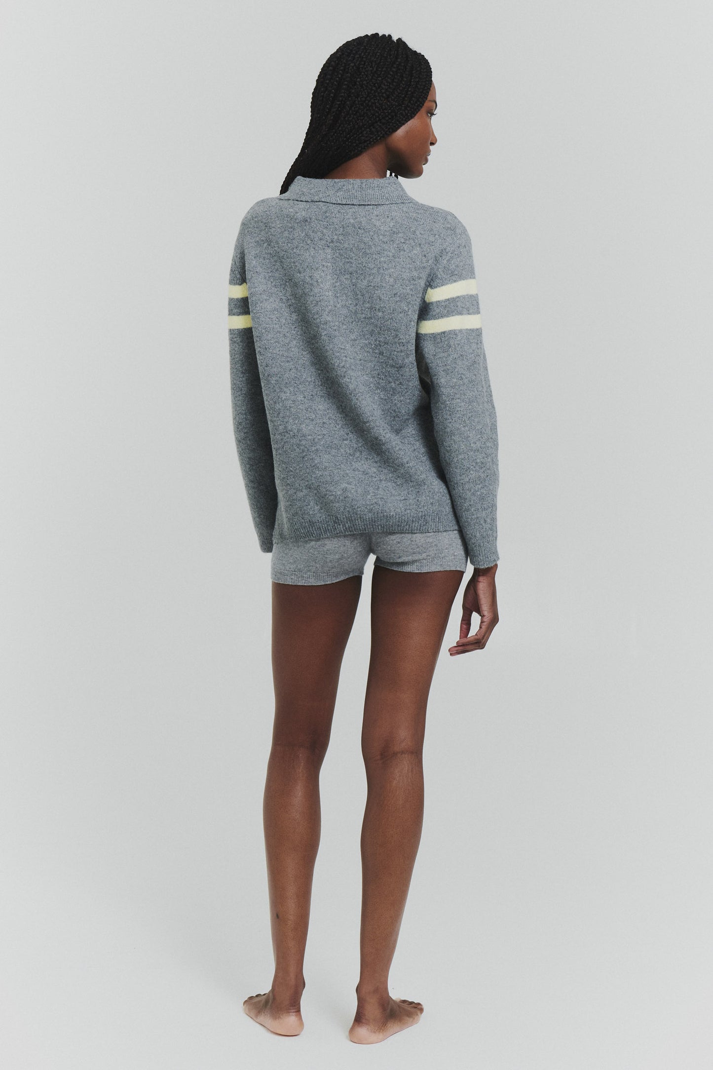 striped polo sweater in charcoal