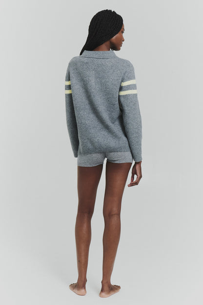 striped polo sweater in charcoal