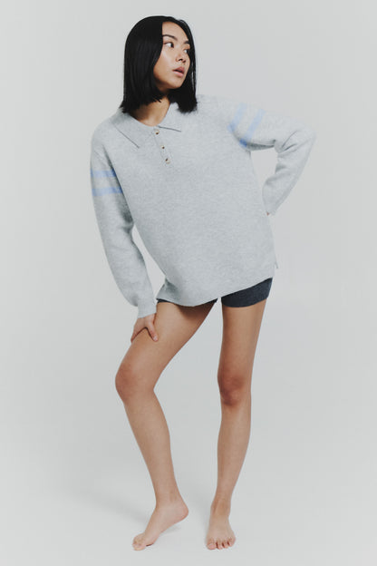 striped polo sweater in grey