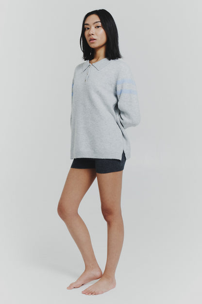 striped polo sweater in grey