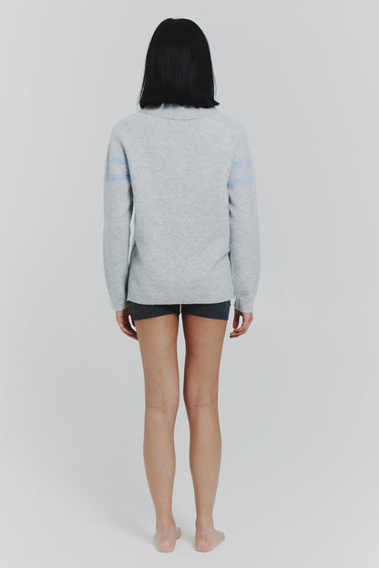 striped polo sweater in grey
