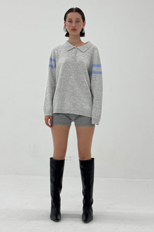 striped polo sweater in grey