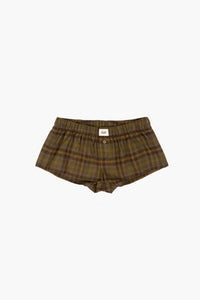 Plaid patterned boxer briefs on a white background