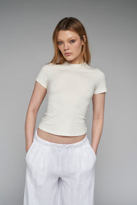 white stretchy cotton fitted tee shirt
