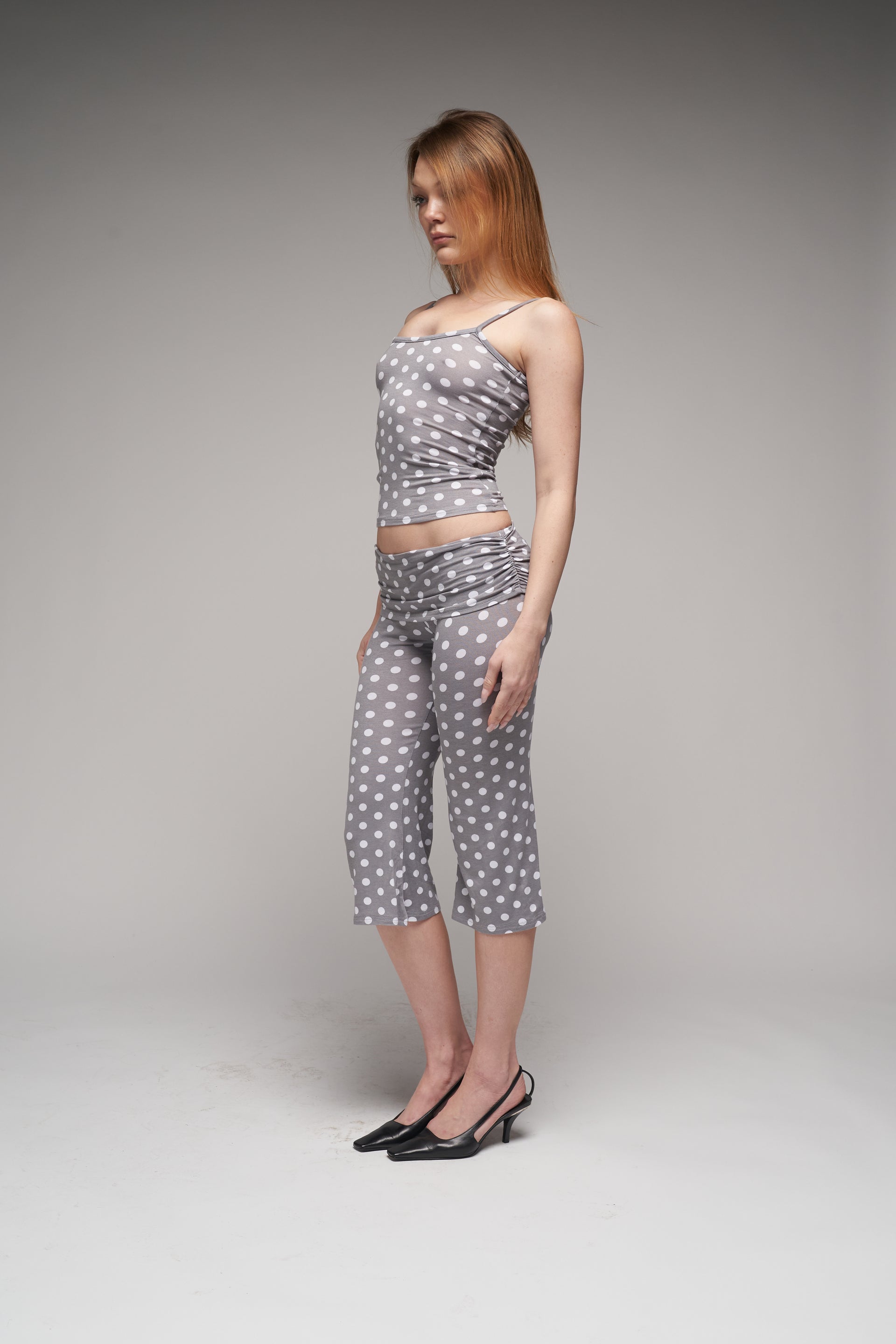Dottie Capris - Grey Polka Dot Capris | Deadstock Viscose Jersey