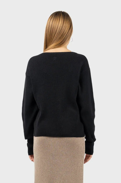 back of black cardigan