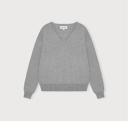 fine knit v-neck sweater in grey - CHERRY KNOTS