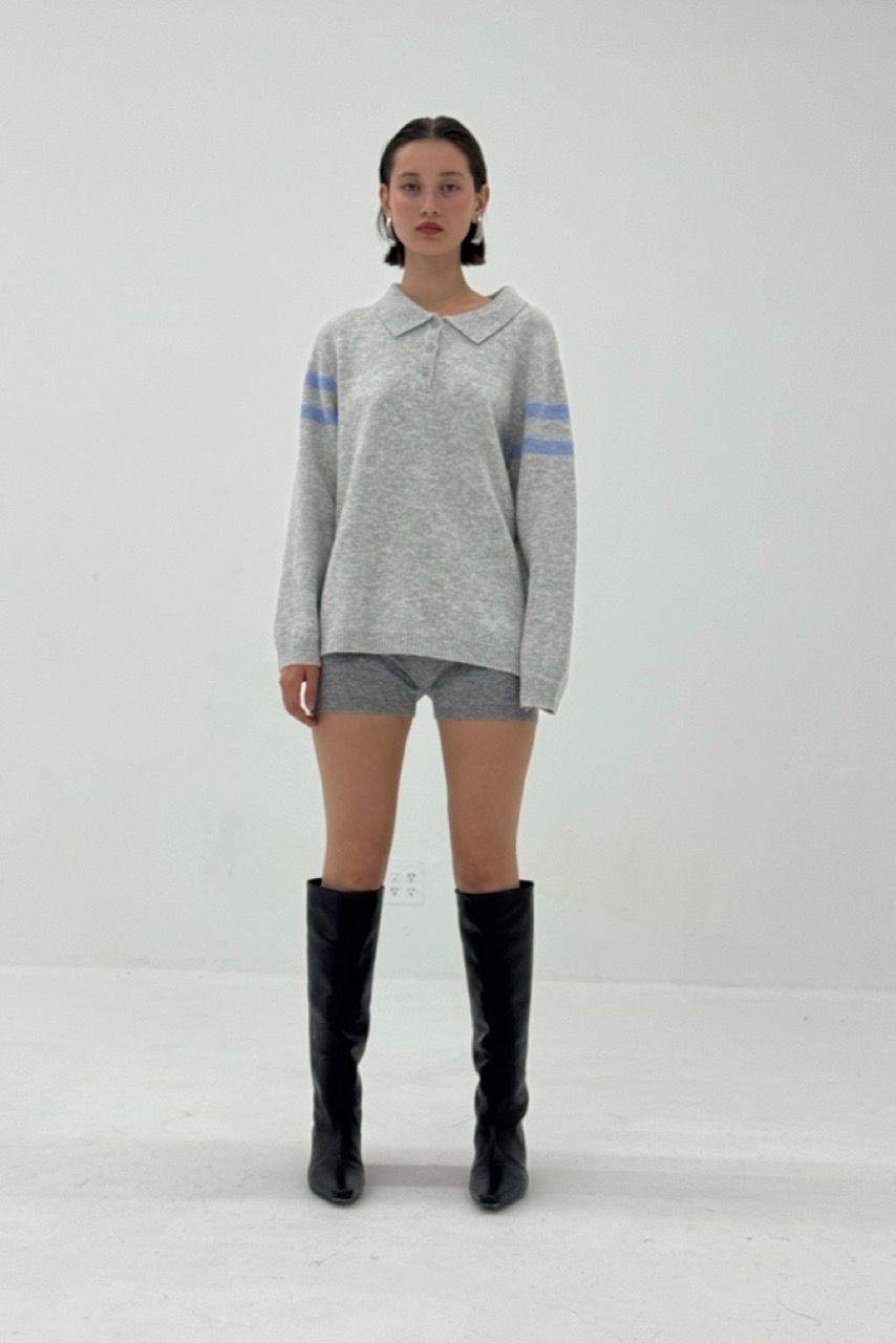 striped polo sweater in grey