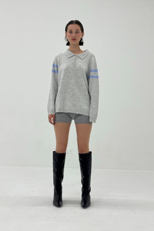 striped polo sweater in grey