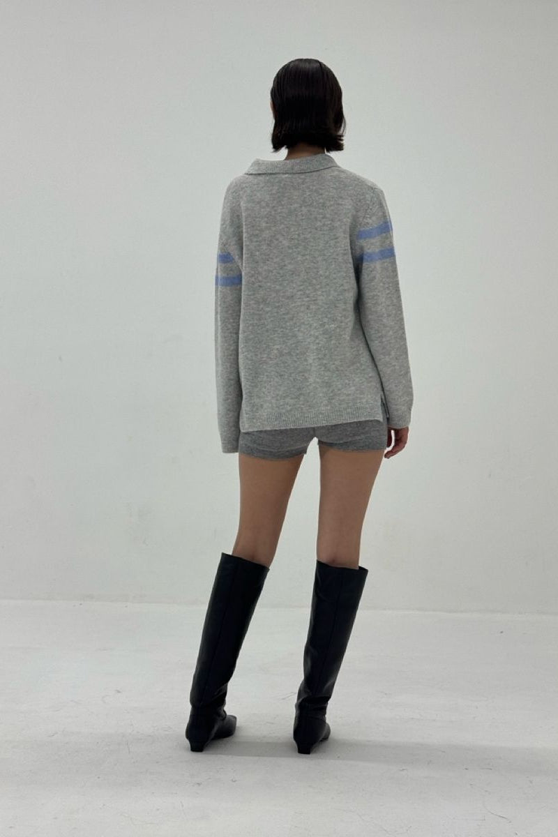 striped polo sweater in grey