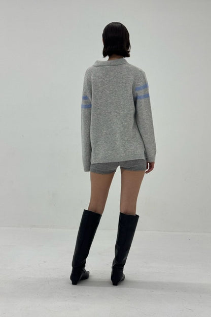 striped polo sweater in grey