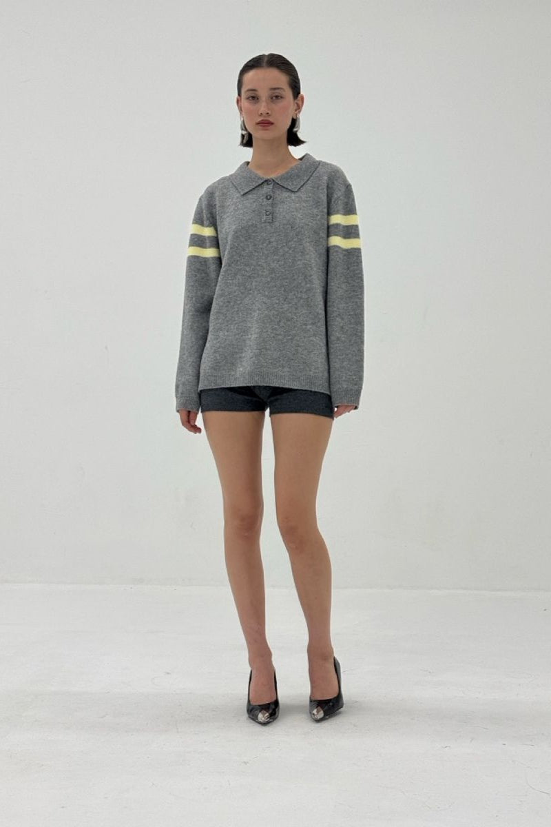 striped polo sweater in charcoal